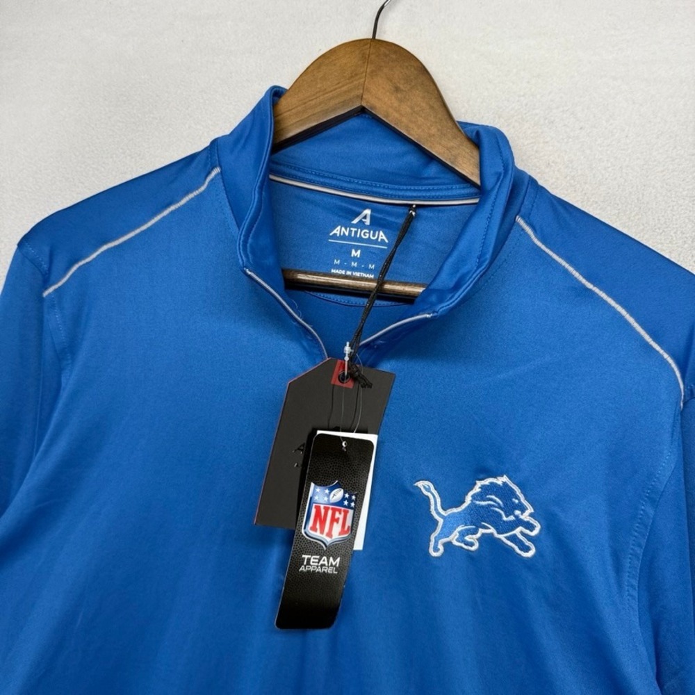 Detroit Lions Quarter Zip Pullover Men's Medium Blue Embroidered Stretch NEW